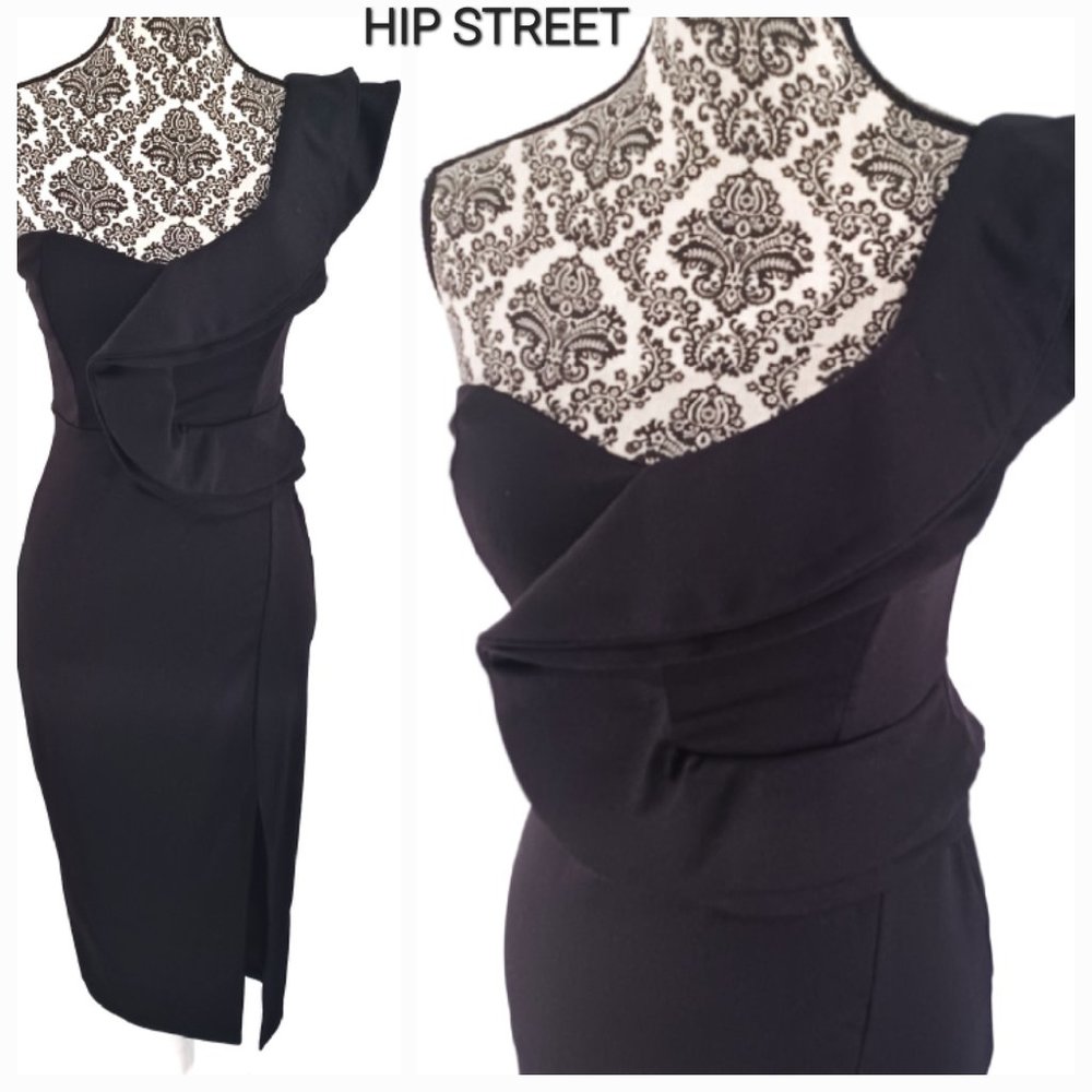 ECOWISH Dress One Ruffle Shoulder & Waist Stretch Bodycon Cocktail Party M